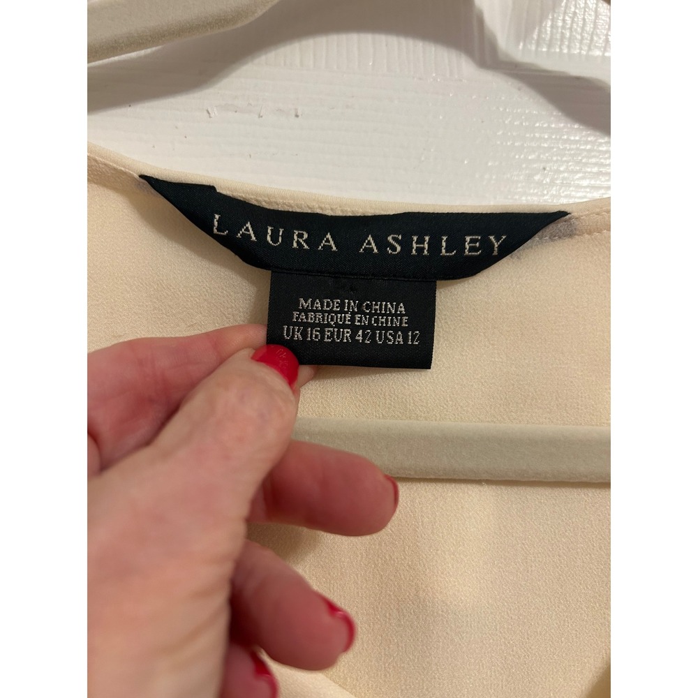 Vintage Laura Ashley Silk Carolyn Bessette cream ivory tie sailor longsleeve top - Picture 2 of 10